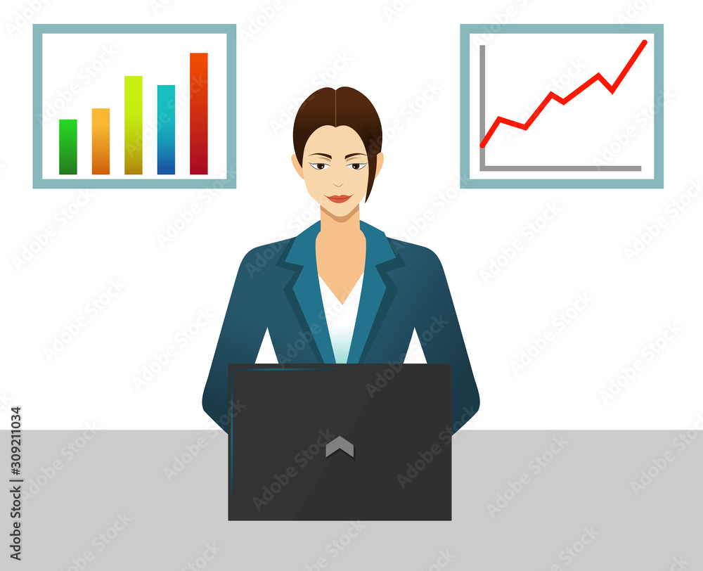 Successful business woman at laptop, vector Successful business woman at laptop, vector