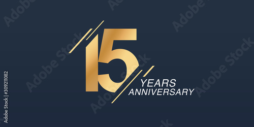 15 years anniversary vector icon, logo. Graphic design element with golden number