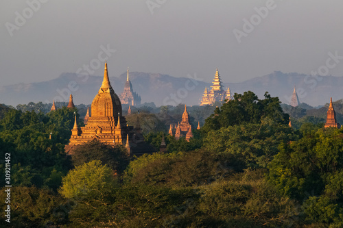 Morning mist over Bagan archeological zone  Myanmar