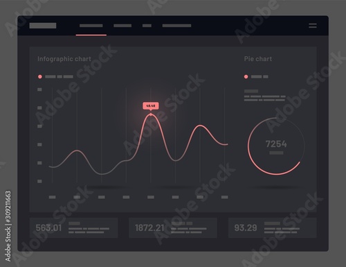 Web app Dashboard UI and UX Kit. Elements of infographics on a black background. Use in presentation templates, flyer, leaflet and corporate report.