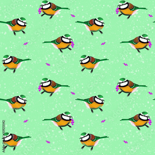 Seamless Birds on a Green Background