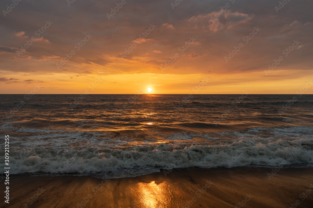 Amazing Ocean View Sunset. Panorama of beautiful sunset on the ocean.
