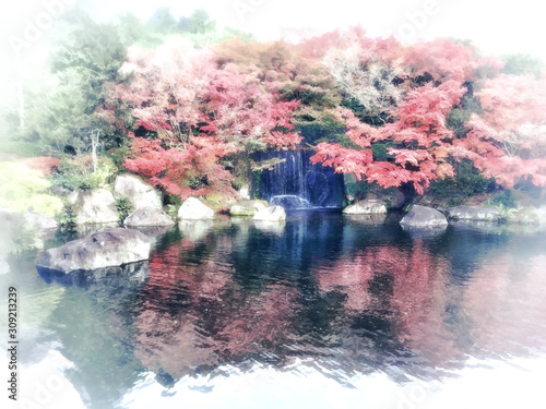 Autumn leaves garden at Himeji Castle