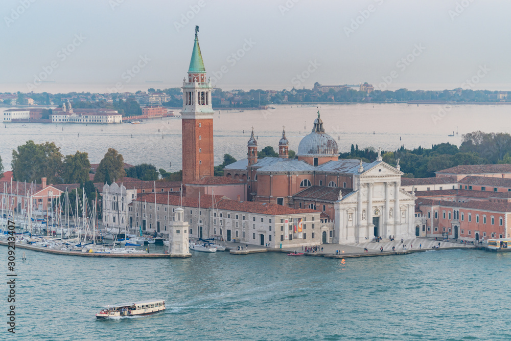 Aerial view of the landscapes during sunset in Venice, Italy