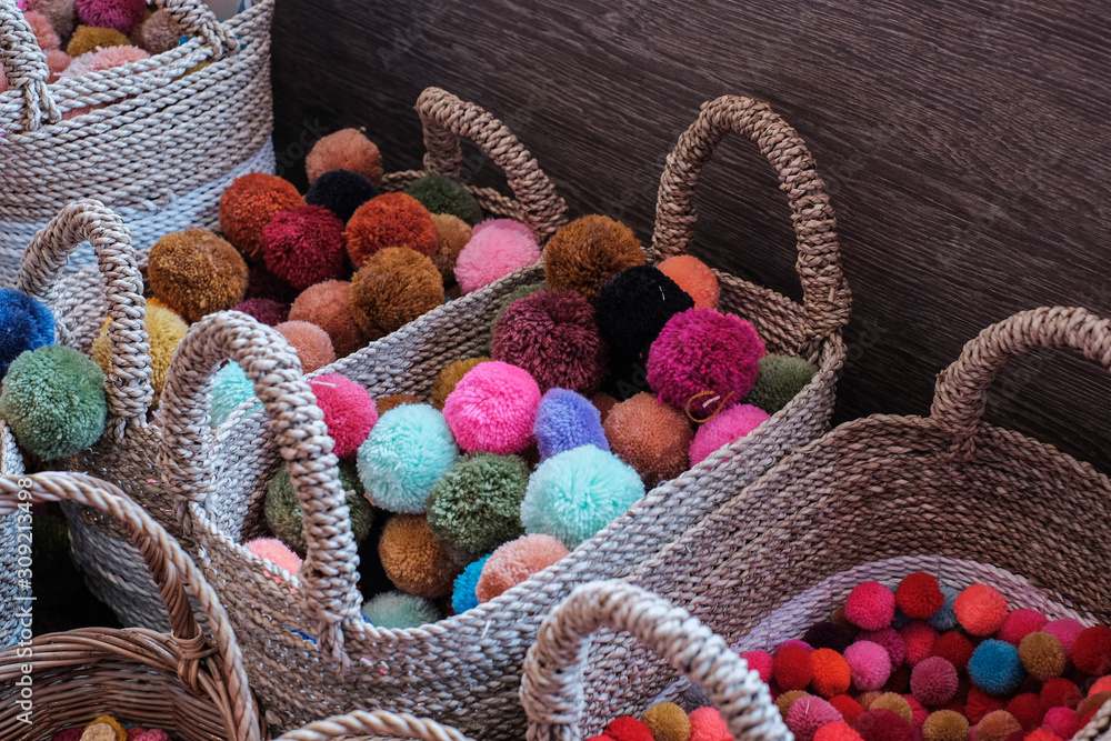 High Angle View Of Multi Colored Wool Balls High Angle View Of Multi Colored Wool Balls
