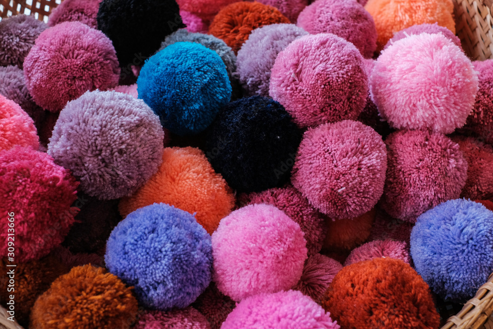 High Angle View Of Multi Colored Wool Balls