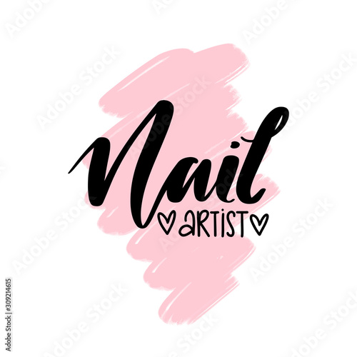 Nail artist hand drawn logo design template.