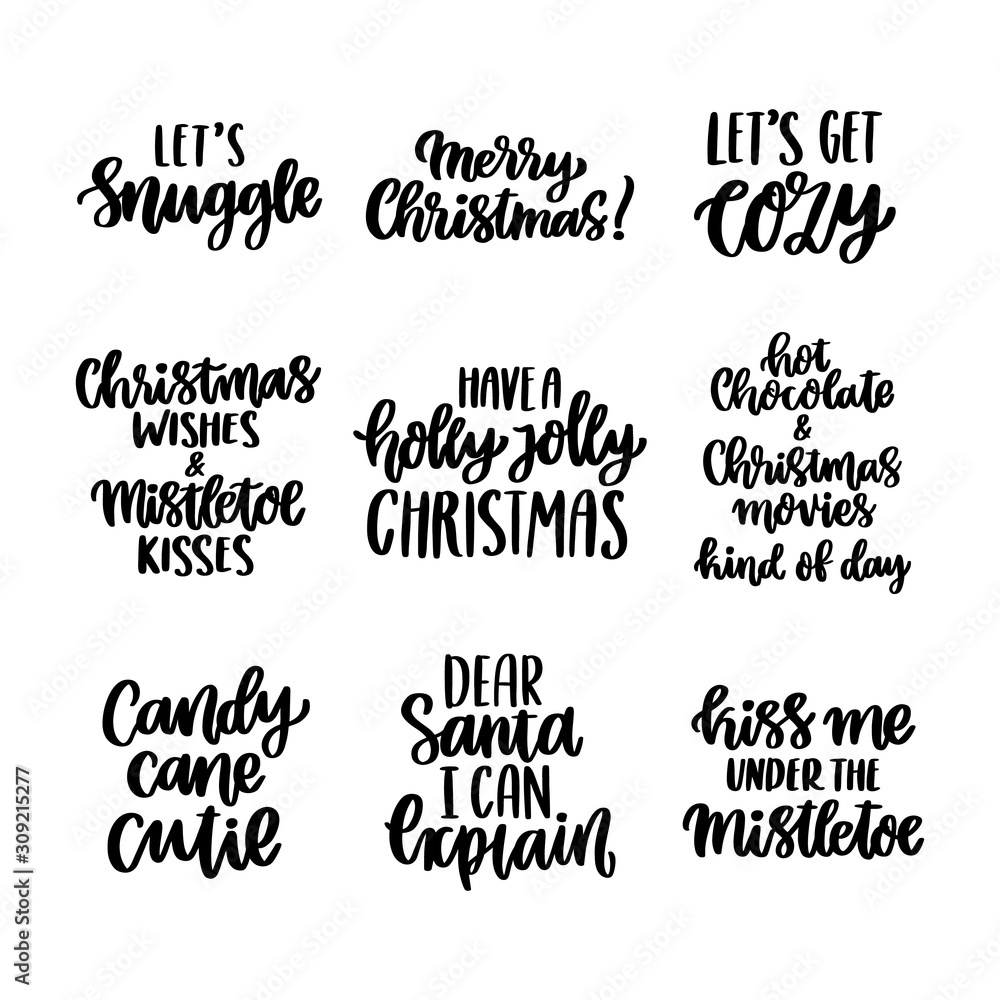Obraz premium Set of 9 hand-drawing inscriptions, for Christmas holidays, winter time. It can be used for a invitation card, brochures, poster and other materials.