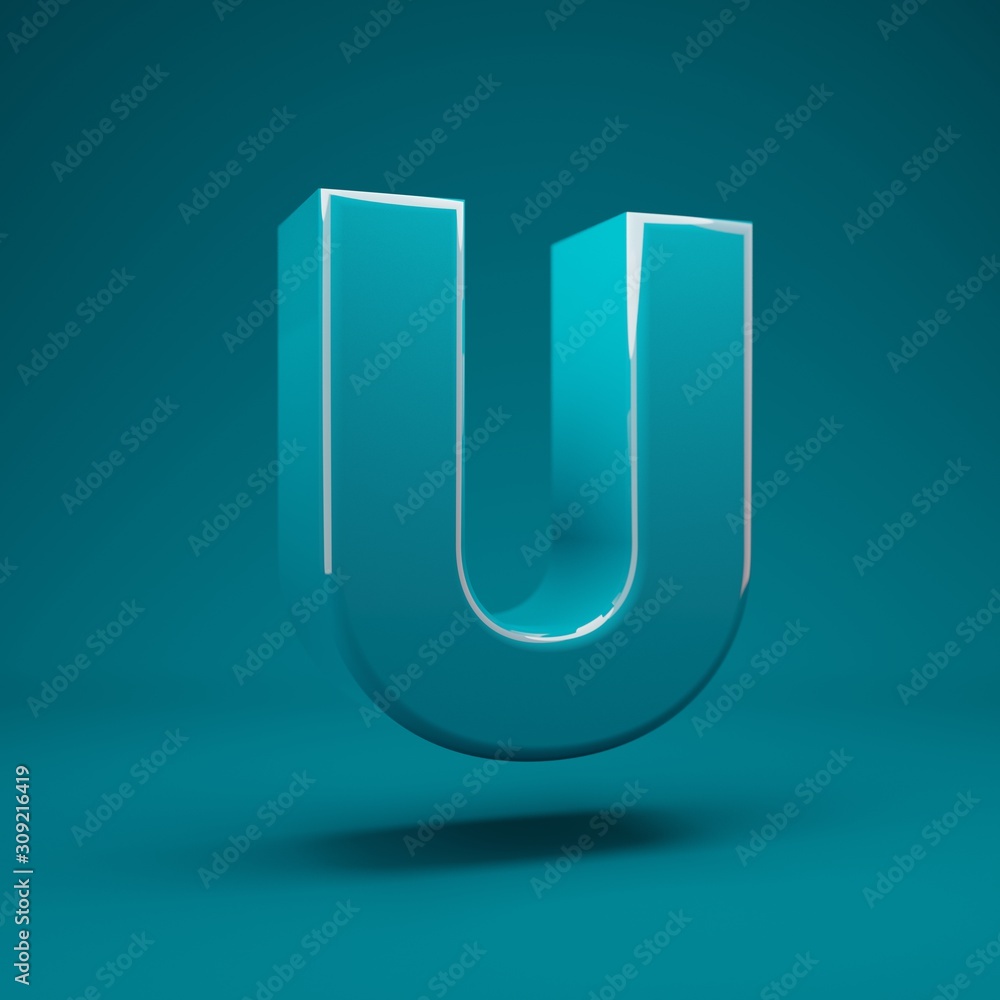Aqua Menthe 3d letter U uppercase. 3D rendering. Best for anniversary, birthday party, celebration, advertising. Aqua Menthe 3d letter U uppercase. 3D rendering. Best for anniversary, birthday party, celebration, advertising.