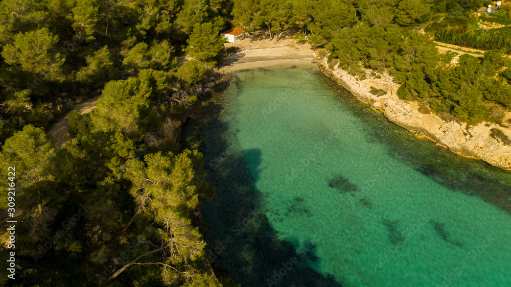 the Bay Cala Portals Vells Mallorca Spain, from the height of bird flight