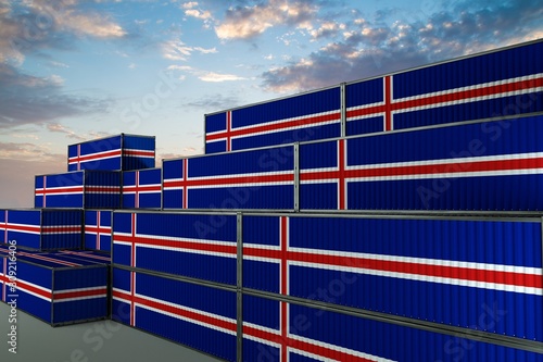 3D illustration Container terminal full of containers with flag of Iceland © MyCreative