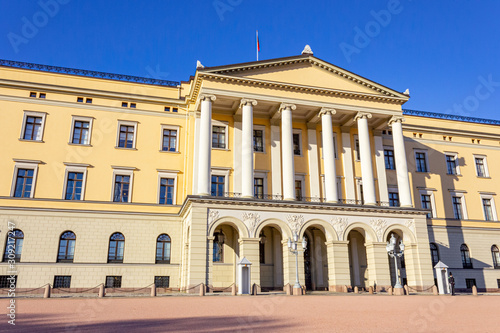 Majestic facade of The Royal Palace in Oslo, Norway
