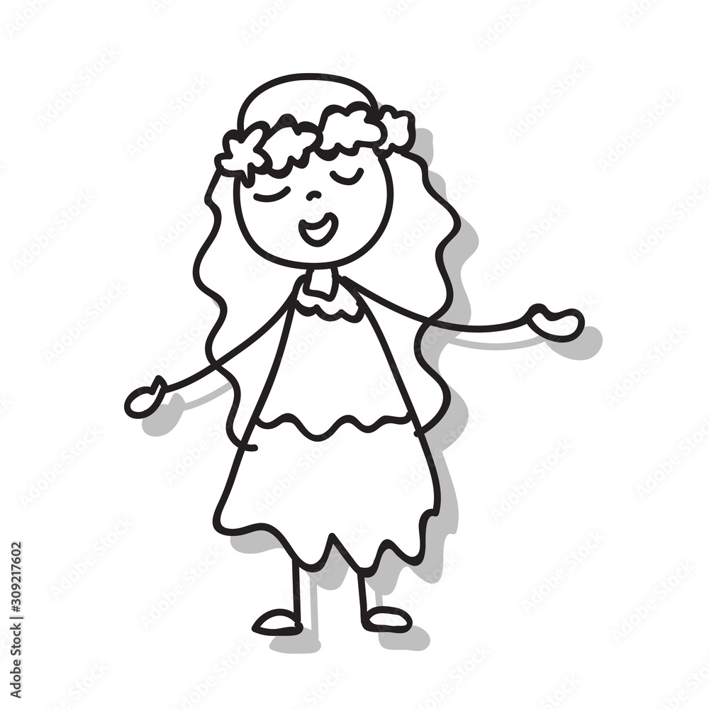 Premium Vector  Cute happy cartoon doodle girl kids, child drawing sketch,  children character isolated vector