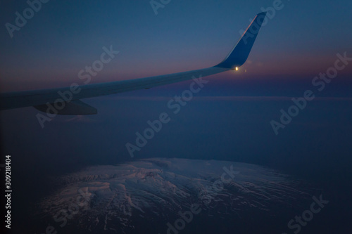 Transport, airplane illuminator, mountains snow