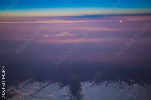 Mountain winter  view airplane  Ararat  