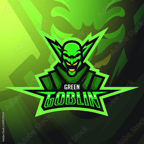 stock vector green goblin mascot logo illustration. logo, badge, esport logo, and emblem with modern illustration concept style.