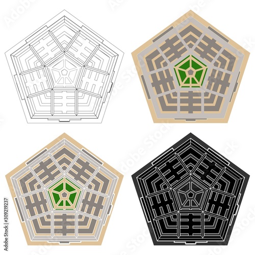 Administrative military center. The Pentagon. Top view.