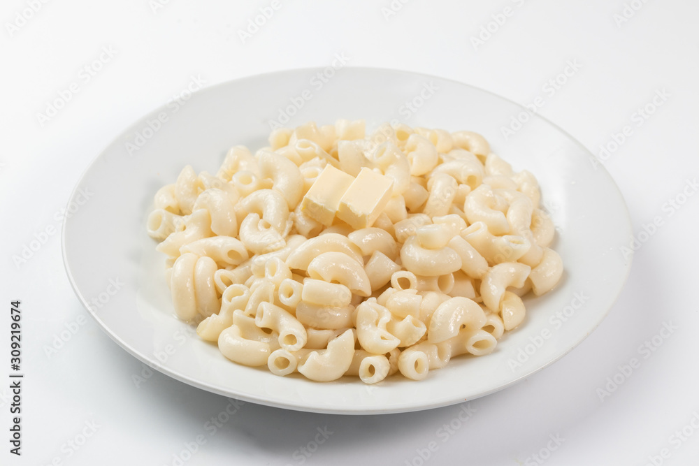 Pasta with butter on a white dish