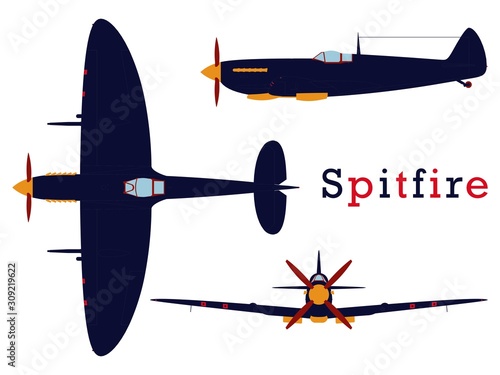 Wallpaper Mural Supermarine Spitfire aircraft WWII colored.