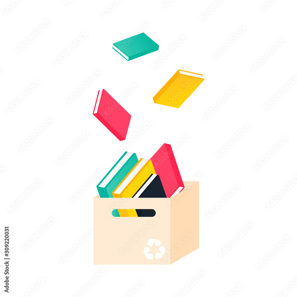 Donation box with books Donation box with books