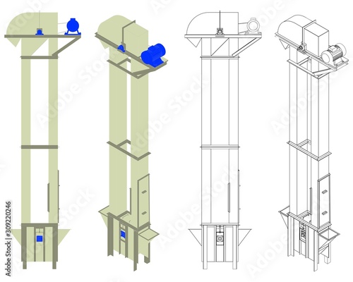 bucket elevator grain colored and outline.