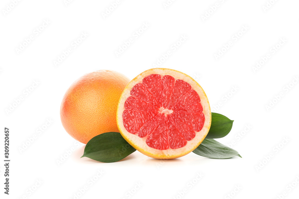 Fresh grapefruits isolated on white background, close up Fresh grapefruits isolated on white background, close up