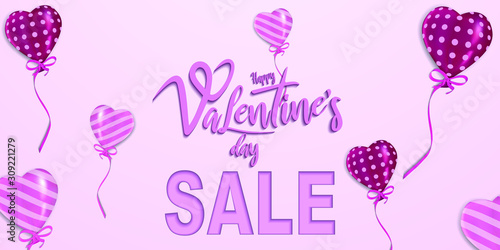 Valentine’s Day Special offer sale template background. Shopping discount . Realistic heart ballon, Vector illustration greeting card, lovely flyer, promotion advertisement, invitation poster, banner