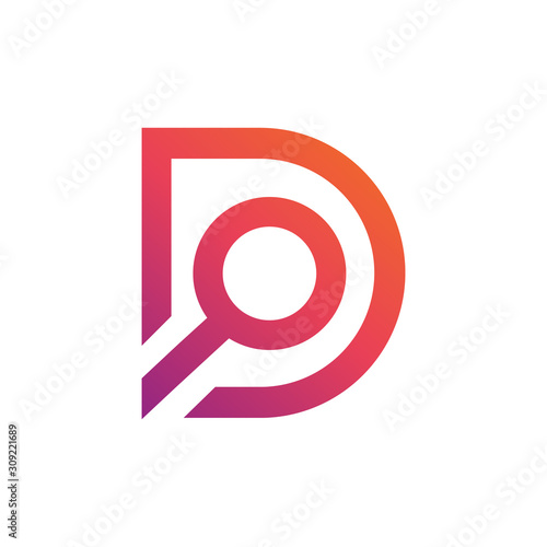 D letter with search icon logo design 