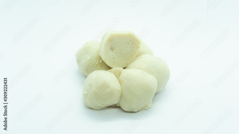 Meatballs split in half on white background. Meatballs split in half on white background.