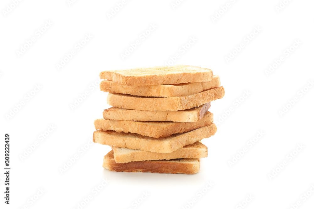 Stack of slices of bread toasts isolated on white background Stack of slices of bread toasts isolated on white background