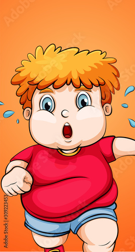 Fat boy running on yellow background