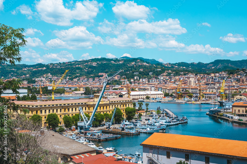Obraz premium International Port of La Spezia. The port of La Spezia is one of the largest commercial ports in the Ligurian Sea