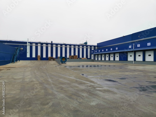 Large modern blue warehouse. Logistics.