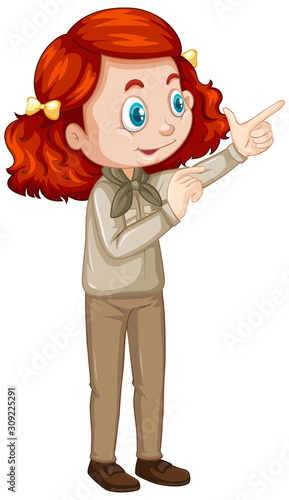 Girl in brown uniform on white background