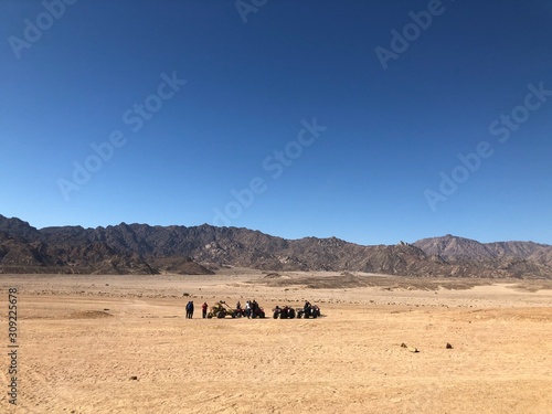 Landscape Sandy mountains, blue sky in the desert of Egypt. © korolkoff