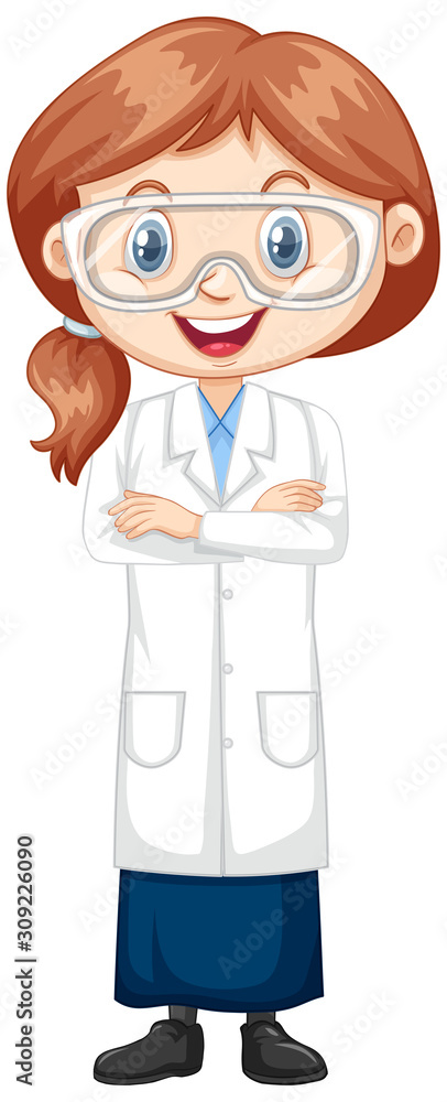 Girl in science gown on white background Girl in science gown on white background