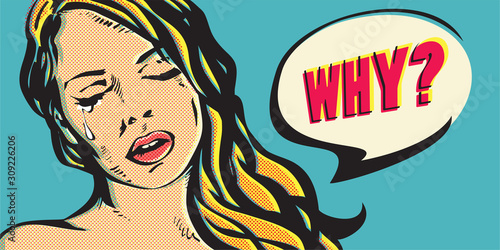 beautiful crying woman pop art style banner