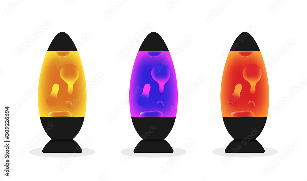 Lava lamp with colorful fluid bubbles. Set of retro lava lamps with  luminous abstract shapes vector de Stock | Adobe Stock