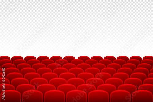 Cinema seats and rows in back view. Cinema seats and chairs, empty screen with space for your design