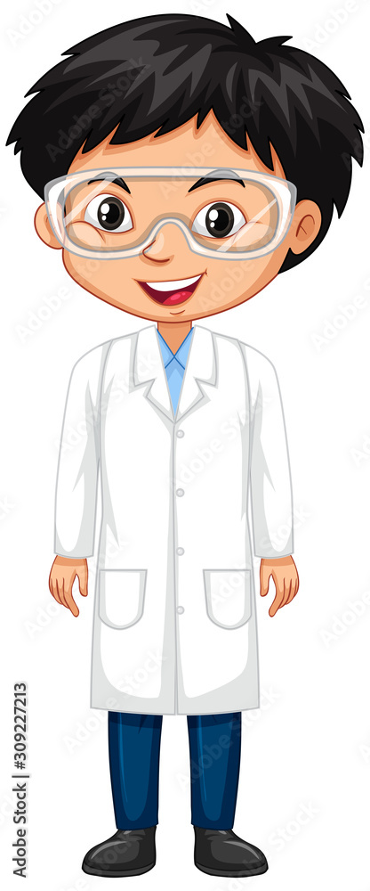 Boy in science gown on white background Boy in science gown on white background