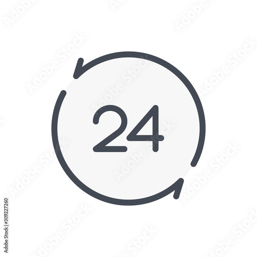 Update and repeat time with 24 color line icon. Refresh clock and watch vector outline colorful sign.