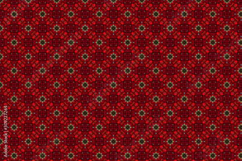 Red and green abstract background. template with geometric design. symmetric Abstract geometric ornaments in shape of small red berries