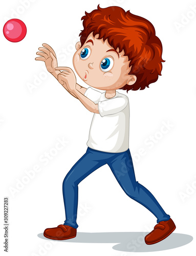 Boy playing ball on white background