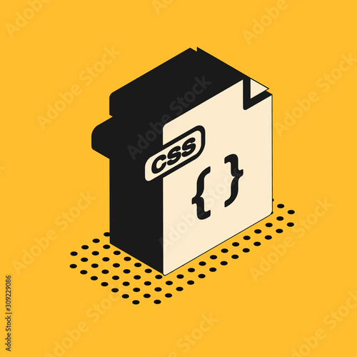 Isometric CSS file document. Download css button icon isolated on yellow background. CSS file symbol.  Vector Illustration