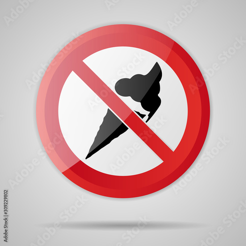 Red Prohibition stop sign, Red circle warning and no entry or access  with symbol, simply vector graphic illustration, isolated on white background with icecream not allowed object
