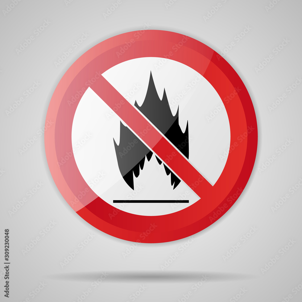 Red Prohibition stop sign, Red circle warning and no entry or access with symbol, simply vector graphic illustration, isolated on white background with open fire, flammable not allowed object Red Prohibition stop sign, Red circle warning and no entry or access with symbol, simply vector graphic illustration, isolated on white background with open fire, flammable not allowed object