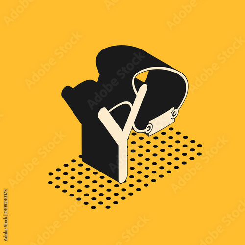 Isometric Slingshot icon isolated on yellow background.  Vector Illustration