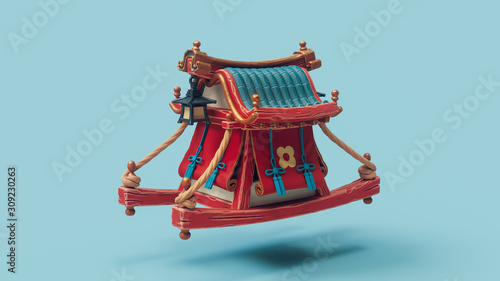 Vászonkép Palanquin trader with blue roof tiles, red wood and gold decorations