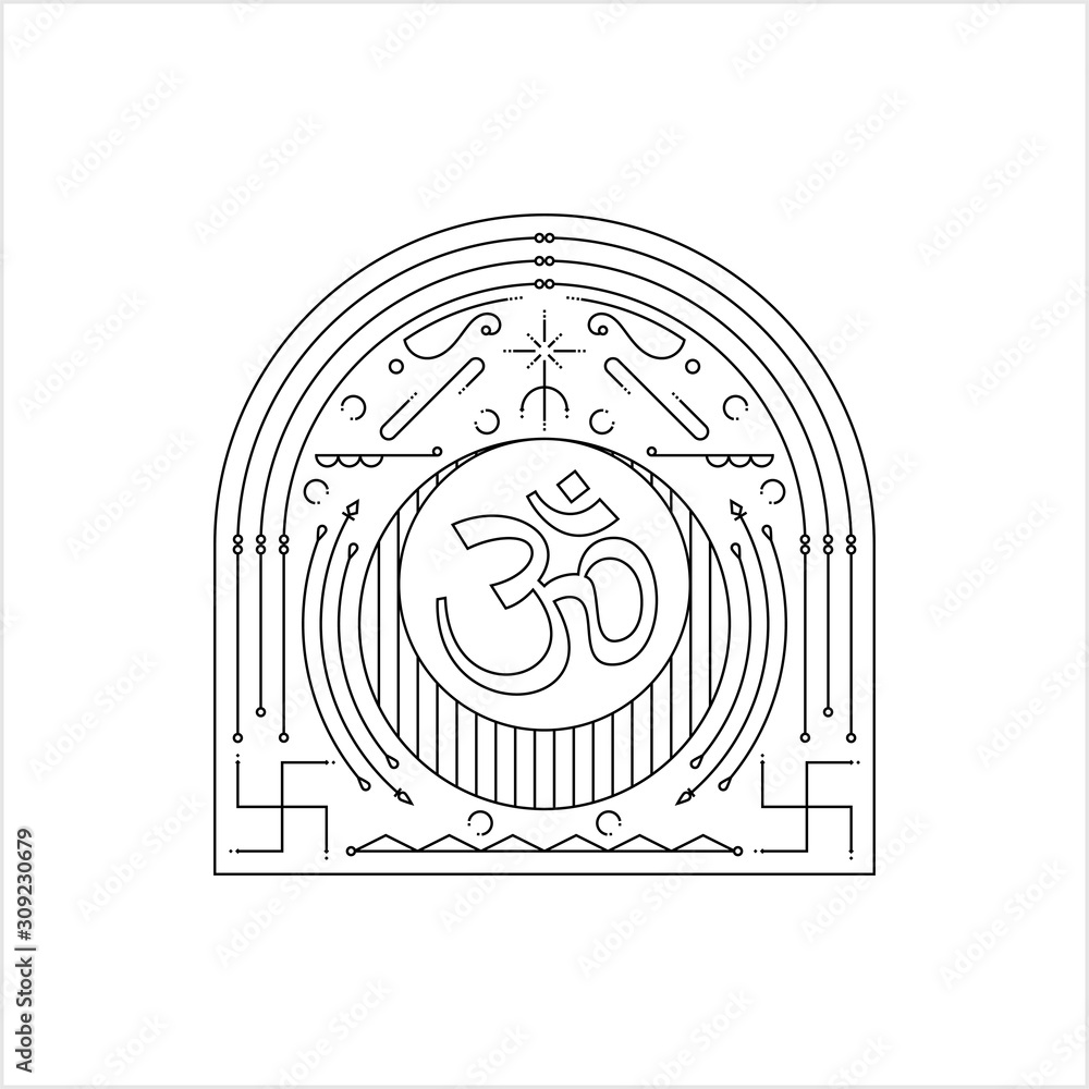 Aum The Holy Motif, Monoline Style, Single Stroke Width Aum The Holy Motif, Monoline Style, Single Stroke Width