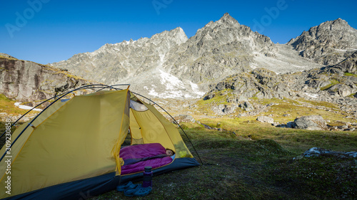 Sabina Allemann, camping in the Talkeetna Mountains, Alaska, USA